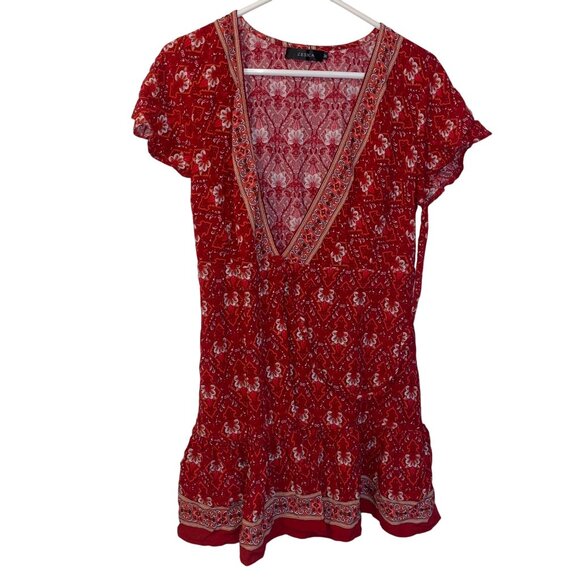 Zesica Womens Red Floral Print Wrap Dress Size M 100% Rayon Short Sleeve - Picture 1 of 7